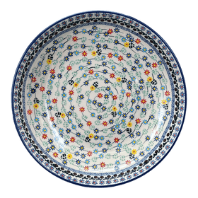 Polish Pottery 11.75" Shallow Salad Bowl (Floral Swirl) | M173U-BL01 Additional Image at PolishPotteryOutlet.com