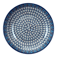 A picture of a Polish Pottery 11.75" Shallow Salad Bowl (Blue Diamond) | M173U-DHR as shown at PolishPotteryOutlet.com/products/11-75-shallow-salad-bowl-blue-diamond-m173u-dhr