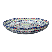A picture of a Polish Pottery 11.75" Shallow Salad Bowl (Daisy Rings) | M173U-GP13 as shown at PolishPotteryOutlet.com/products/11-75-shallow-salad-bowl-daisy-rings-m173u-gp13