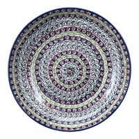 A picture of a Polish Pottery 11.75" Shallow Salad Bowl (Daisy Rings) | M173U-GP13 as shown at PolishPotteryOutlet.com/products/11-75-shallow-salad-bowl-daisy-rings-m173u-gp13