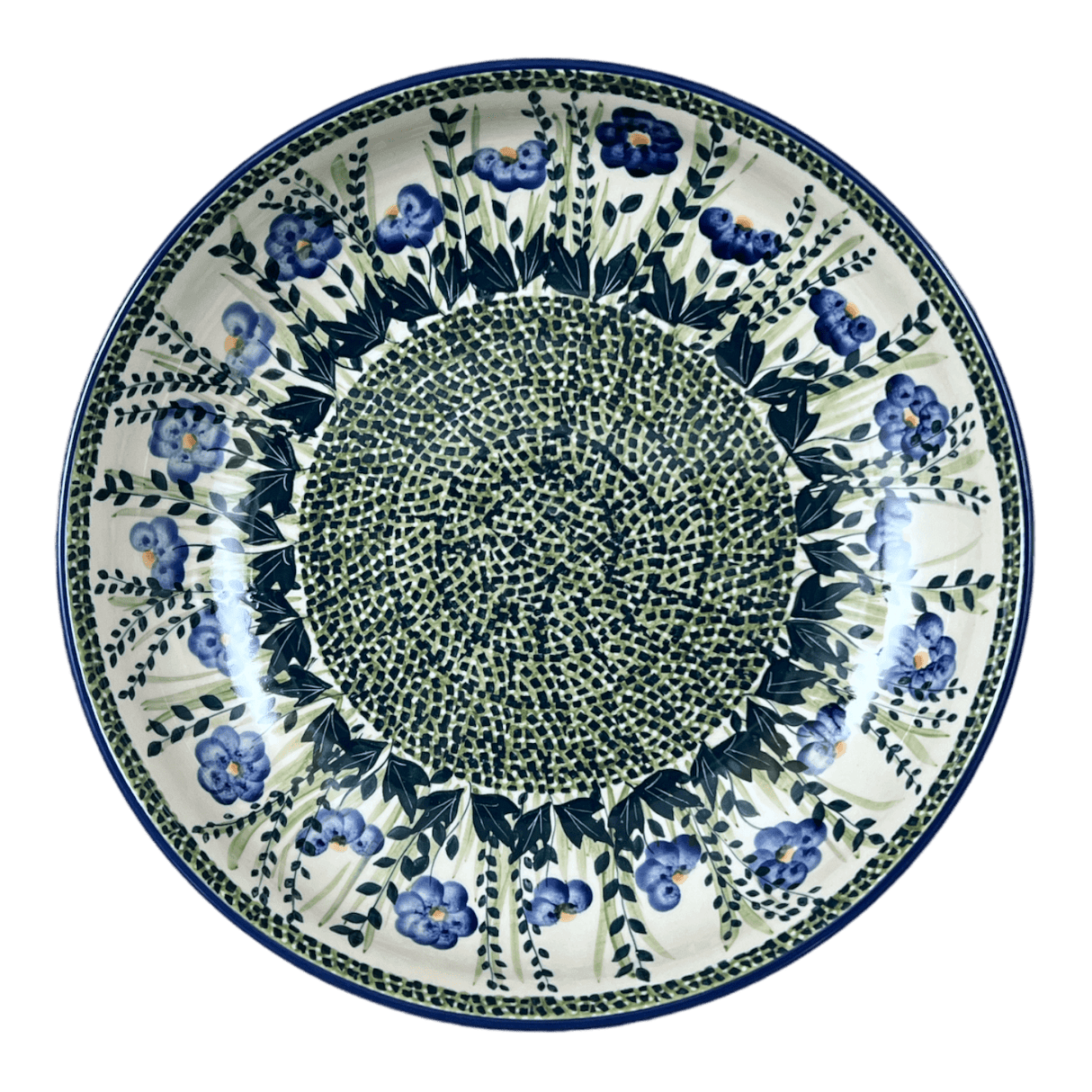 Bowl, Round, Shallow, Salad, 11.75" in "Bouncing Blue Blossoms" by Manufaktura | M173U-IM03