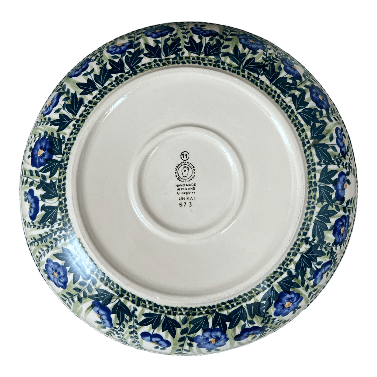 Bowl, Round, Shallow, Salad, 11.75" in "Bouncing Blue Blossoms" by Manufaktura | M173U-IM03