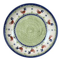 A picture of a Polish Pottery 11.75" Shallow Salad Bowl (Chicken Dance) | M173U-P320 as shown at PolishPotteryOutlet.com/products/11-75-shallow-salad-bowl-chicken-dance-m173u-p320