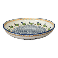 A picture of a Polish Pottery 11.75" Shallow Salad Bowl (Ducks in a Row) | M173U-P323 as shown at PolishPotteryOutlet.com/products/11-75-bowl-ducks-in-a-row-m173u-p323