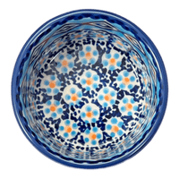A picture of a Polish Pottery Ramekin (Blue Diamond) | M178U-DHR as shown at PolishPotteryOutlet.com/products/ramekin-creme-brulee-dish-blue-diamond-m178u-dhr