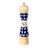 A picture of a Polish Pottery Pepper Mill (Cherry Dot) | M182T-70WI as shown at PolishPotteryOutlet.com/products/salt-pepper-mill-cherry-dot-m182t-70wi