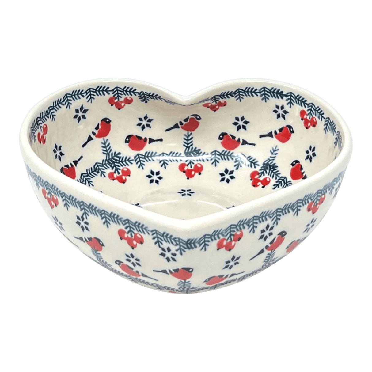 Bowl, Heart-Shaped, Large, 6.75" x 7" in "Red Bird" by Manufaktura | M189T-GILE