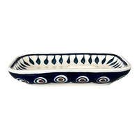 A picture of a Polish Pottery Soap Dish (Peacock) | M191T-54 as shown at PolishPotteryOutlet.com/products/rectangular-soap-dish-peacock-m191t-54