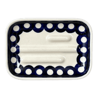 A picture of a Polish Pottery Soap Dish (Hello Dotty) | M191T-9 as shown at PolishPotteryOutlet.com/products/rectangular-soap-dish-hello-dotty-m191t-9