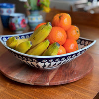 A picture of a Polish Pottery Dish, 10.5" Nut Dish in "Peacock" by Manufaktura | M121T-54 as shown at PolishPotteryOutlet.com/products/large-nut-dish-peacock-m121t-54