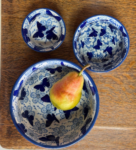 Bowl, Round, 4.5" in "Dusty Blue Butterflies" by Manufaktura | M082U-AS56