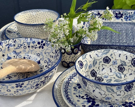 Bowl, Round, 8.5" in "Baby Blue Blossoms - Solid Rim" by Manufaktura | M135S-JS49A