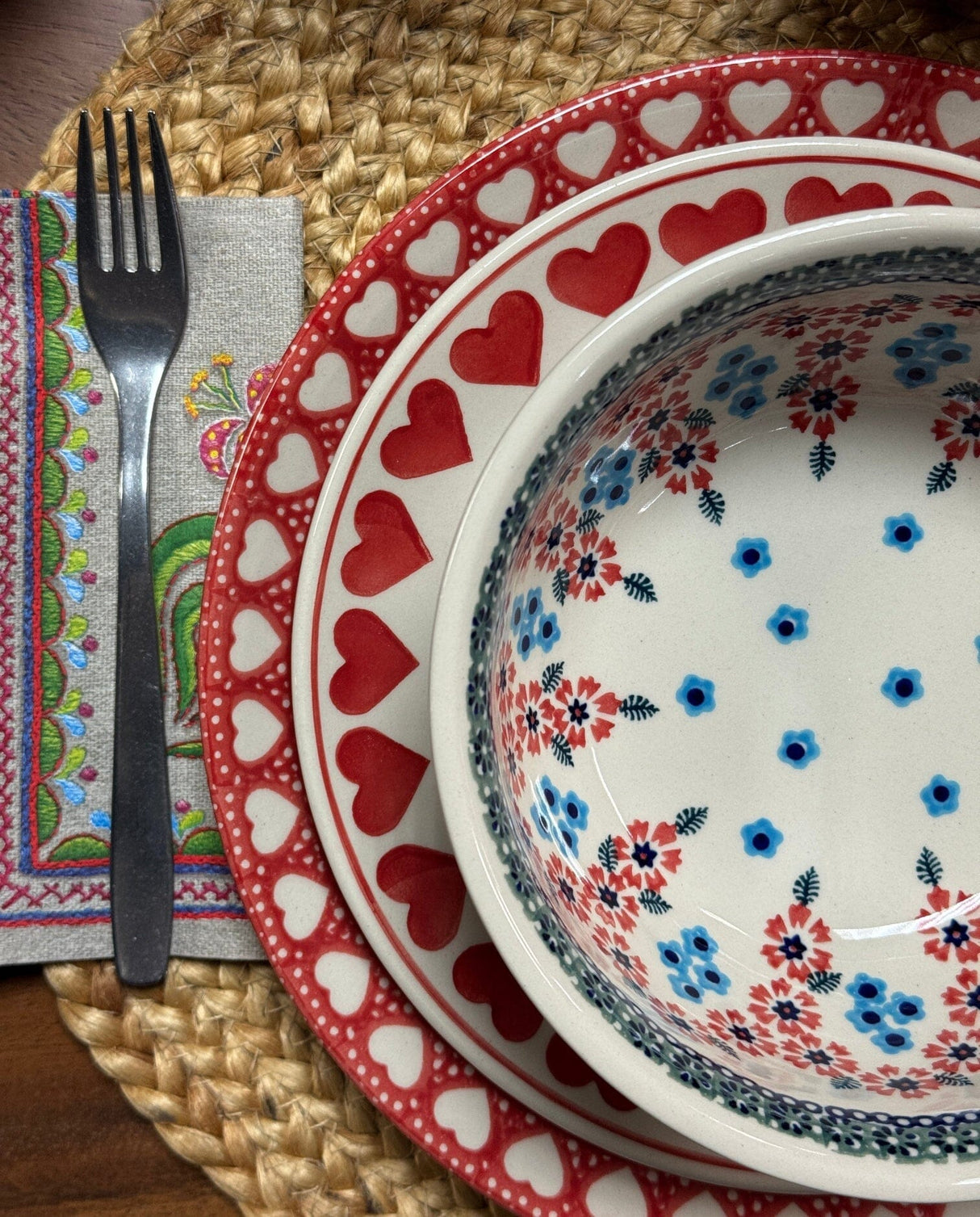 Plate, Round, Dinner, 10" in "Torrent of Hearts Red" by Manufaktura | T132T-SEMC