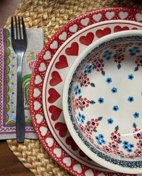 Plate, Round, Dinner, 10" in "Torrent of Hearts Red" by Manufaktura | T132T-SEMC