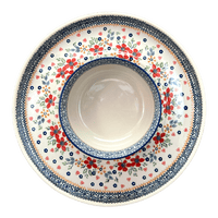 A picture of a Polish Pottery Chip and Dip Platter (Ruby Bouquet) | N007S-DPCS as shown at PolishPotteryOutlet.com/products/cake-plate-hors-doeuvres-combo-ruby-bouquet-n007s-dpcs