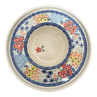 A picture of a Polish Pottery Chip and Dip Platter (Brilliant Garden) | N007S-DPLW as shown at PolishPotteryOutlet.com/products/13-cake-plate-chip-dip-combo-brilliant-garden-n007s-dplw