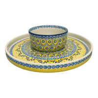 A picture of a Polish Pottery Chip and Dip Platter (Sunnyside Up) | N007S-GAJ as shown at PolishPotteryOutlet.com/products/13-cake-plate-chip-dip-combo-sunnyside-up-n007s-gaj