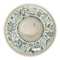A picture of a Polish Pottery Chip and Dip Platter (Scattered Ferns) | N007S-GZ39 as shown at PolishPotteryOutlet.com/products/13-cake-plate-chip-dip-combo-scattered-ferns-n007s-gz39
