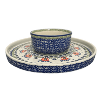 A picture of a Polish Pottery Chip and Dip Platter (Floral Fans) | N007S-P314 as shown at PolishPotteryOutlet.com/products/13-cake-plate-chip-dip-combo-floral-fans-n007s-p314