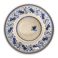 A picture of a Polish Pottery Chip and Dip Platter (Duet in Blue) | N007S-SB01 as shown at PolishPotteryOutlet.com/products/13-cake-plate-chip-dip-combo-duet-in-blue-n007s-sb01