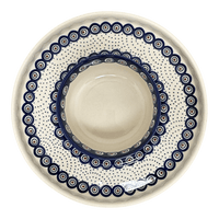 A picture of a Polish Pottery Chip and Dip Platter (Peacock Dot) | N007U-54K as shown at PolishPotteryOutlet.com/products/13-cake-plate-chip-dip-combo-peacock-dot-n007u-54k