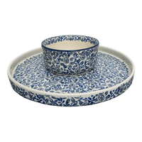 A picture of a Polish Pottery Chip and Dip Platter (English Blue) | N007U-AS53 as shown at PolishPotteryOutlet.com/products/13-cake-plate-chip-dip-combo-english-blue-n007u-as53