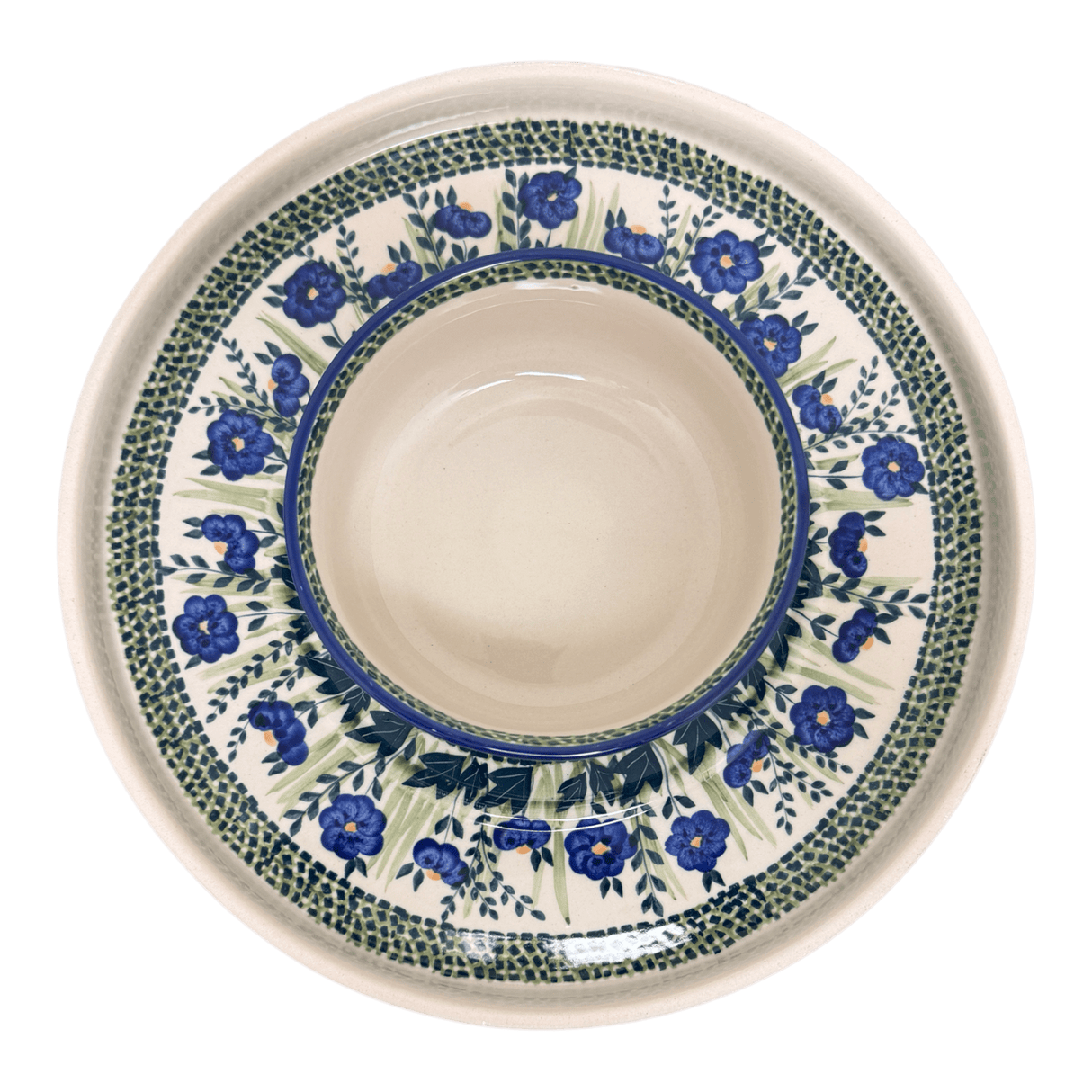 Platter, Round, Chip & Dip, 12.75" in "Bouncing Blue Blossoms" by Manufaktura | N007U-IM03