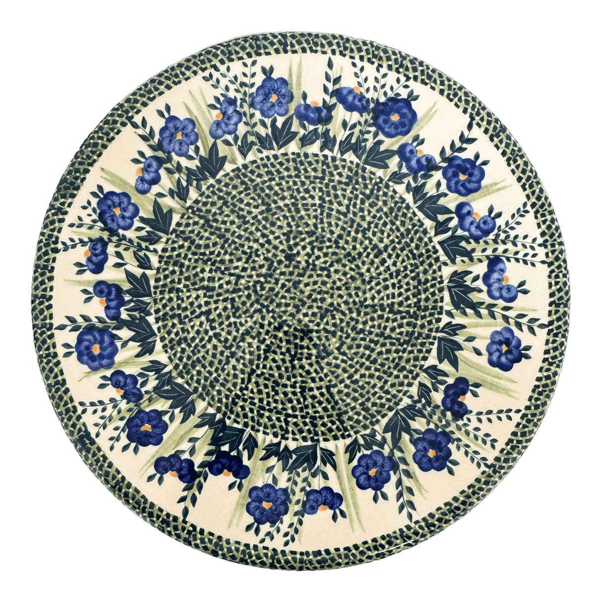 Platter, Round, Chip & Dip, 12.75" in "Bouncing Blue Blossoms" by Manufaktura | N007U-IM03