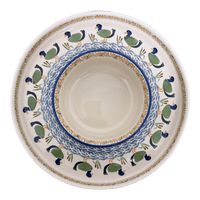 A picture of a Polish Pottery Chip and Dip Platter (Ducks in a Row) | N007U-P323 as shown at PolishPotteryOutlet.com/products/13-cake-plate-chip-dip-combo-ducks-in-a-row-n007u-p323