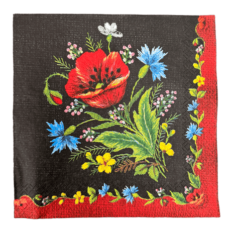 Dinner Napkins in "Poppy on Black" by MAKI | NAPKIN-POB