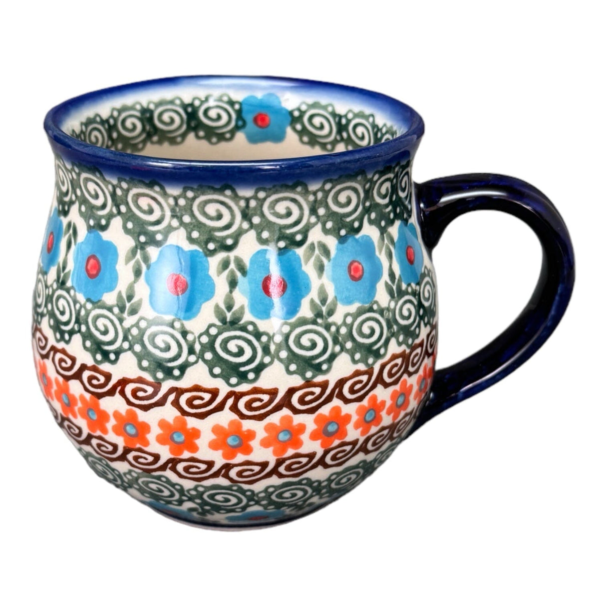 Mug, Belly Mug, 16 oz Large in "Teal Pompons" by Andy | NDA10-62