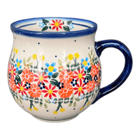 A picture of a Polish Pottery 16 oz. Large Belly Mug (Bright Bouquet) | NDA10-A55 as shown at PolishPotteryOutlet.com/products/16-oz-large-belly-mug-bright-bouquet-nda10-a55