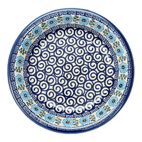 A picture of a Polish Pottery 9" Pasta Bowl (Blue Daisy Spiral) | NDA112-38 as shown at PolishPotteryOutlet.com/products/9-pasta-bowl-blue-daisy-spiral-nda112-38