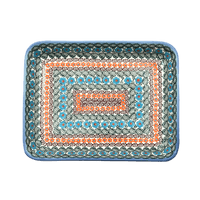 A picture of a Polish Pottery 9" x 11.5" Rectangular Baker (Teal Pompons) | NDA127-62 as shown at PolishPotteryOutlet.com/products/9-x-11-5-rectangular-baker-teal-pompons-nda127-62