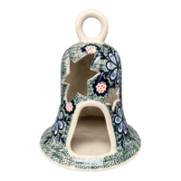 A picture of a Polish Pottery Large Bell Luminary (Floral Fairway) | NDA138-42 as shown at PolishPotteryOutlet.com/products/large-bell-luminary-floral-fairway-nda138-42