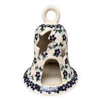 A picture of a Polish Pottery Large Bell Luminary (Blue Lattice) | NDA138-6 as shown at PolishPotteryOutlet.com/products/large-bell-luminary-blue-lattice-nda138-6