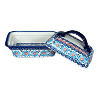 A picture of a Polish Pottery 5.5" x 4.75" Butter Dish (Daisy Waves) | NDA14-3 as shown at PolishPotteryOutlet.com/products/5-5-x-4-75-butter-dish-daisy-waves-nda14-3