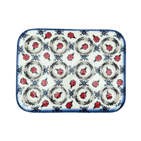 A picture of a Polish Pottery 12 Cup Mini Muffin Pan (Lovely Ladybugs) | NDA169-18 as shown at PolishPotteryOutlet.com/products/12-cup-mini-muffin-pan-lovely-ladybugs-nda169-18