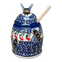 A picture of a Polish Pottery Honey Jar (Cherries Jubilee) | NDA18-29 as shown at PolishPotteryOutlet.com/products/honey-jar-cherries-jubilee-nda18-29