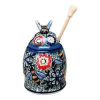 A picture of a Polish Pottery Honey Jar (Floral Fairway) | NDA18-42 as shown at PolishPotteryOutlet.com/products/honey-jar-floral-fairway-nda18-42