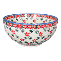 A picture of a Polish Pottery Deep 9" Bowl (Red Lattice) | NDA194-20 as shown at PolishPotteryOutlet.com/products/deep-9-bowl-red-lattice-nda194-20