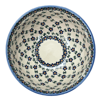 A picture of a Polish Pottery Deep 9" Bowl (Blue Lattice) | NDA194-6 as shown at PolishPotteryOutlet.com/products/9-deep-bowl-blue-lattice-nda194-6