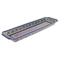 A picture of a Polish Pottery Long Rectangular Tray (Daisy Waves) | NDA203-3 as shown at PolishPotteryOutlet.com/products/long-rectangular-tray-daisy-waves