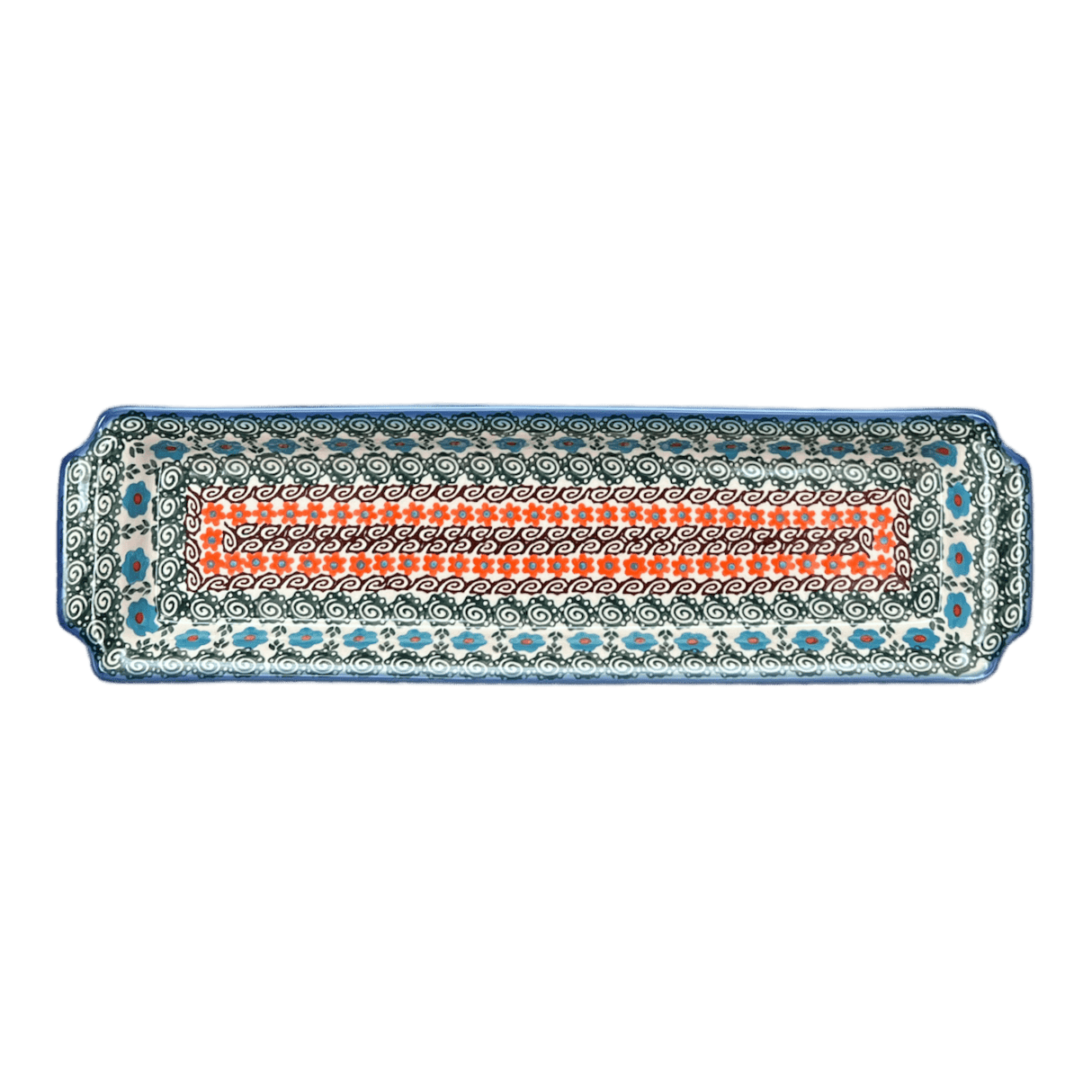 Tray, Rectangular, 16" x 4.5" in "Teal Pompons" by Andy | NDA203-62