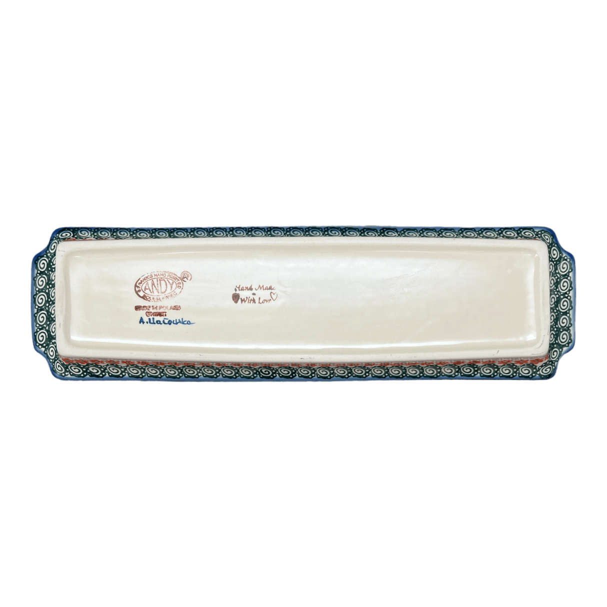 Tray, Rectangular, 16" x 4.5" in "Teal Pompons" by Andy | NDA203-62