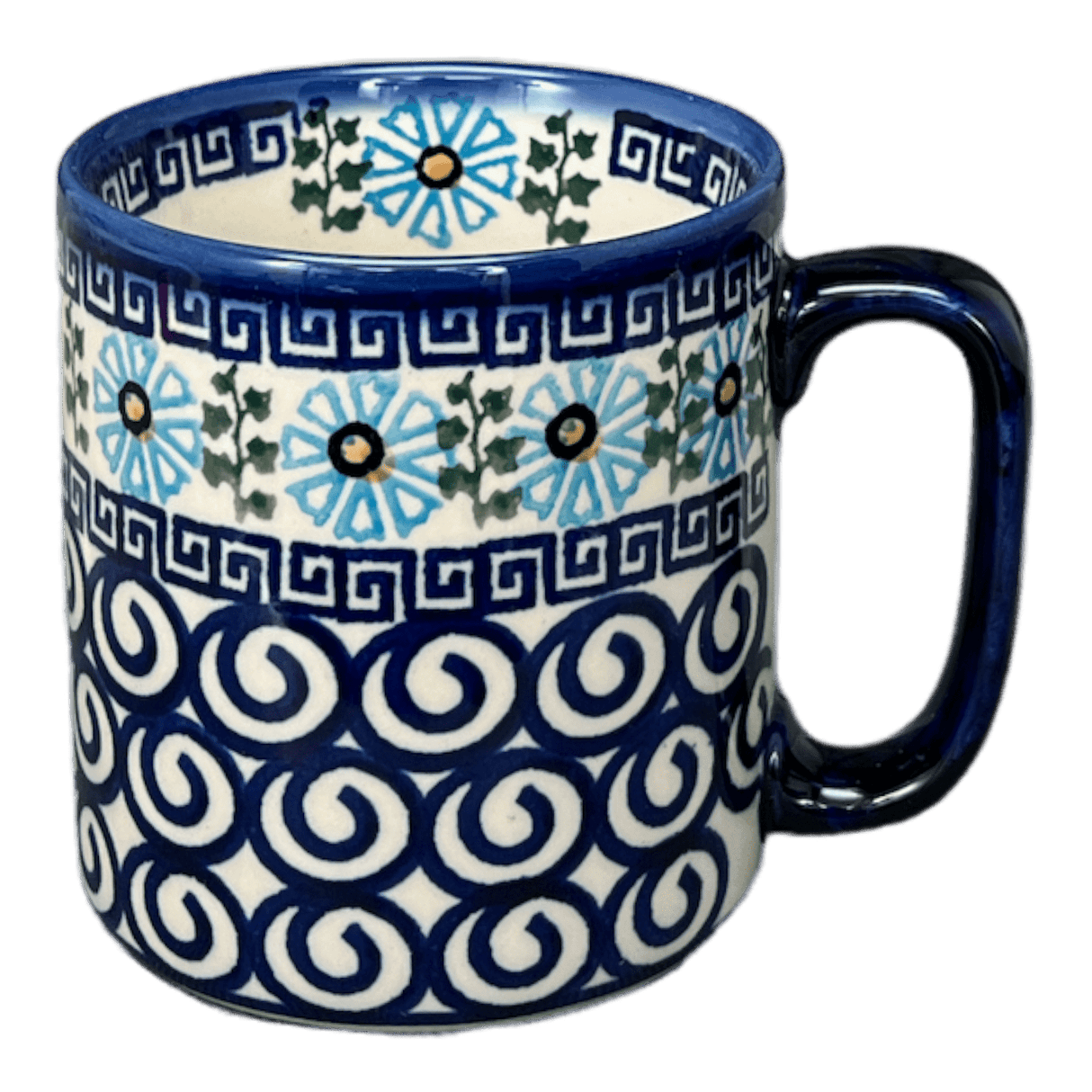 Mug, Straight, 12 oz in "Blue Daisy Spiral" by Andy | NDA25-38