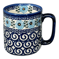 A picture of a Polish Pottery 12 oz. Straight Mug (Blue Daisy Spiral) | NDA25-38 as shown at PolishPotteryOutlet.com/products/12-oz-straight-mug-blue-daisy-spiral-nda25-38