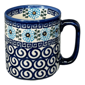 Polish Pottery 12 oz. Straight Mug (Blue Daisy Spiral) | NDA25-38 Additional Image at PolishPotteryOutlet.com