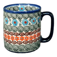 A picture of a Polish Pottery 12 oz. Straight Mug (Teal Pompons) | NDA25-62 as shown at PolishPotteryOutlet.com/products/12-oz-straight-mug-teal-pompons-nda25-62