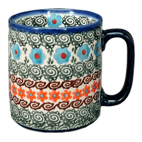 Polish Pottery 12 oz. Straight Mug (Teal Pompons) | NDA25-62 Additional Image at PolishPotteryOutlet.com